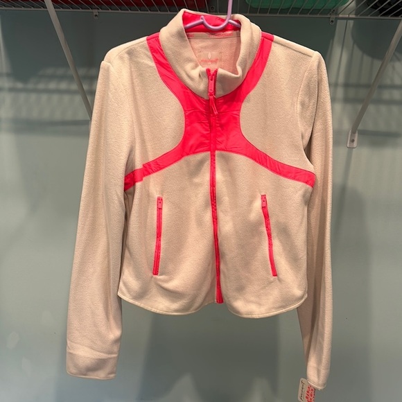 Women's Cream and Pink fleece Jacket - Picture 2 of 6